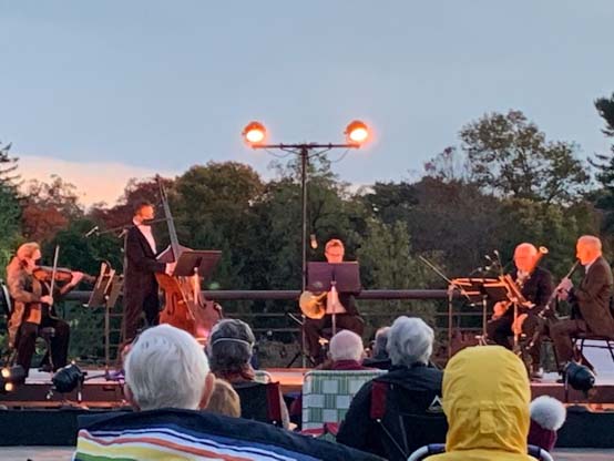 (left to right) Renée Jolles-violin, Gregg August-bass, Eric Reed-horn, Frank Morelli-bassoon & Alan Kay-clarinet. Not pictured Dana Kelly-viola & Eric Bartlett-cello - photo by Sherri Rase