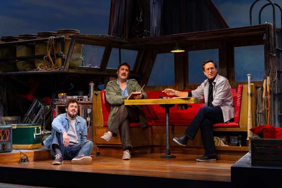 Max Wolkowitz, Jeffrey M. Bender, and Jason Babinsky in George Street Playhouse's 2025 production of THE SHARK IS BROKEN - Photography by T. Charles Erickson